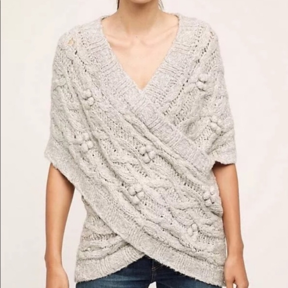 Anthropologie Sleeping On Snow Light Gray Cable Knit Sweater XS/S